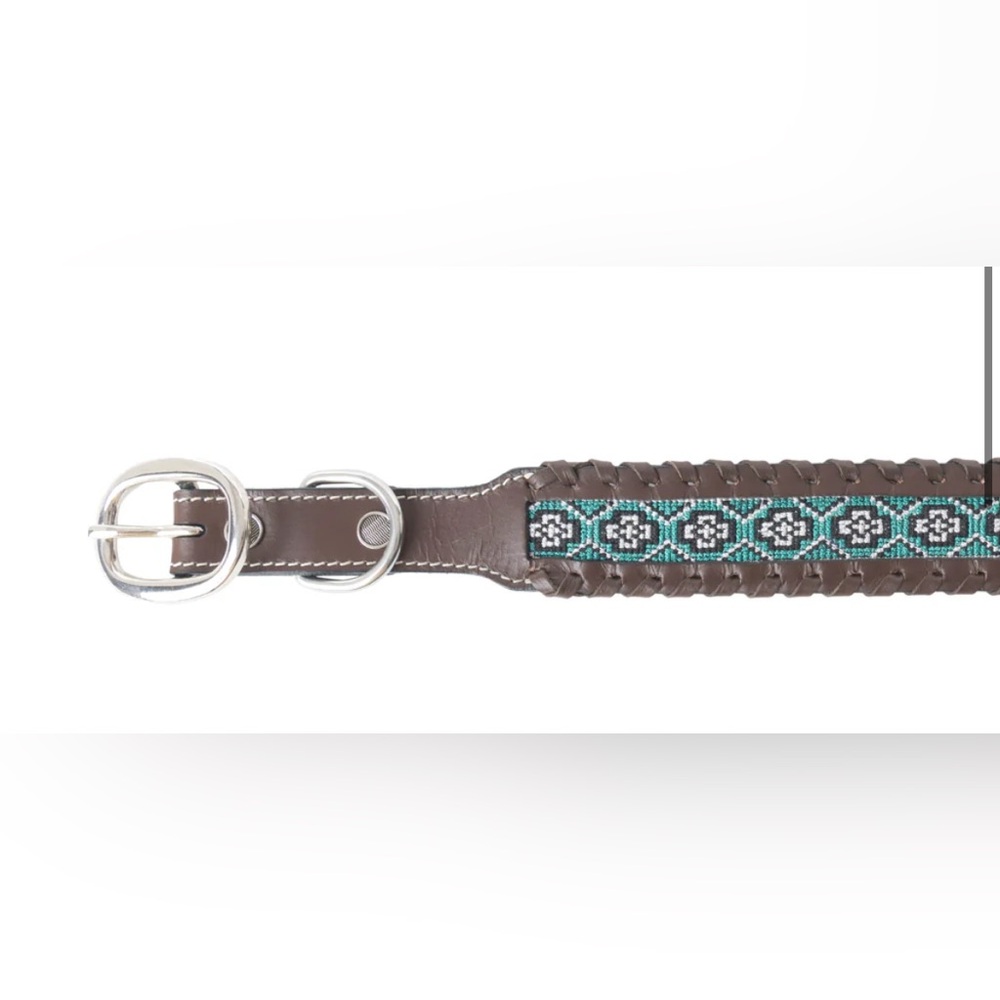 NWT Myra Tooled Dark Brown Leather w/Hand Made Green Aztec Inlay w/Buckstitch - Picture 5 of 9